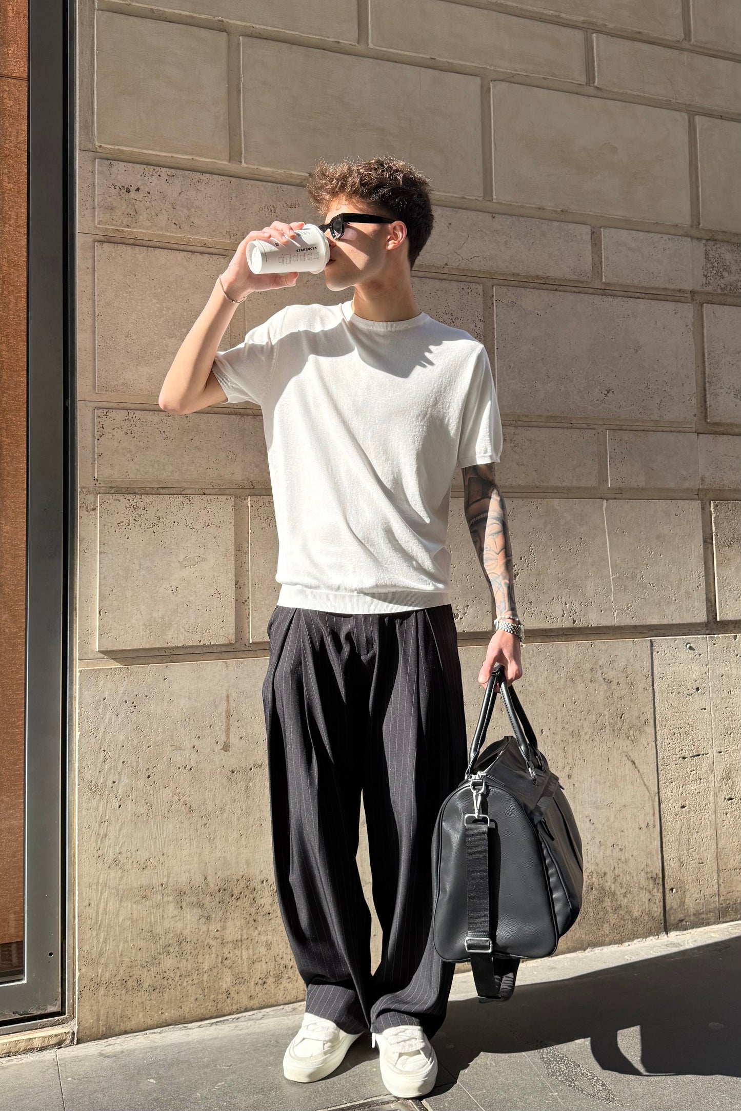 Pantalón elegante a rayas - Negro