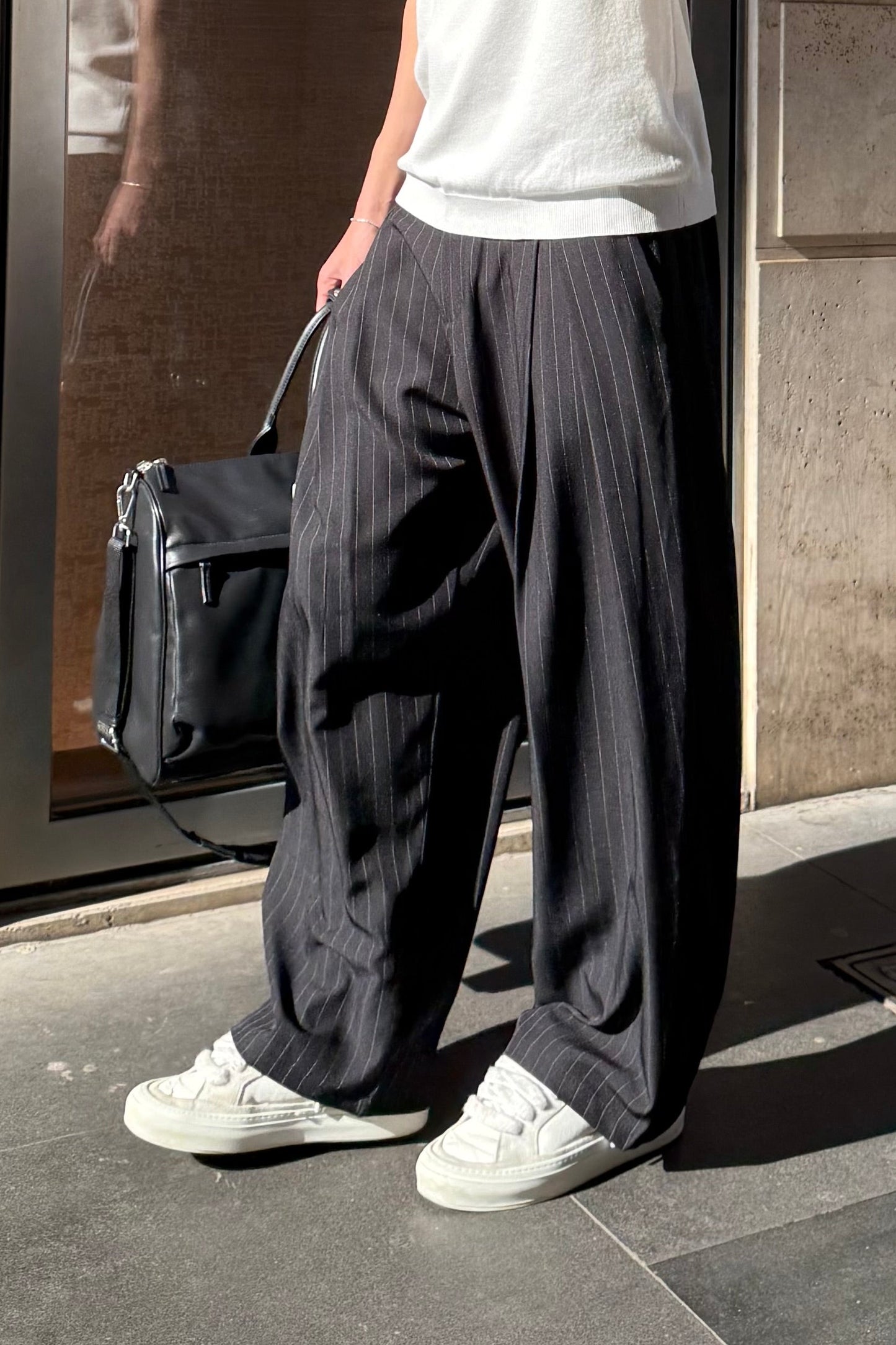 Pantalón elegante a rayas - Negro